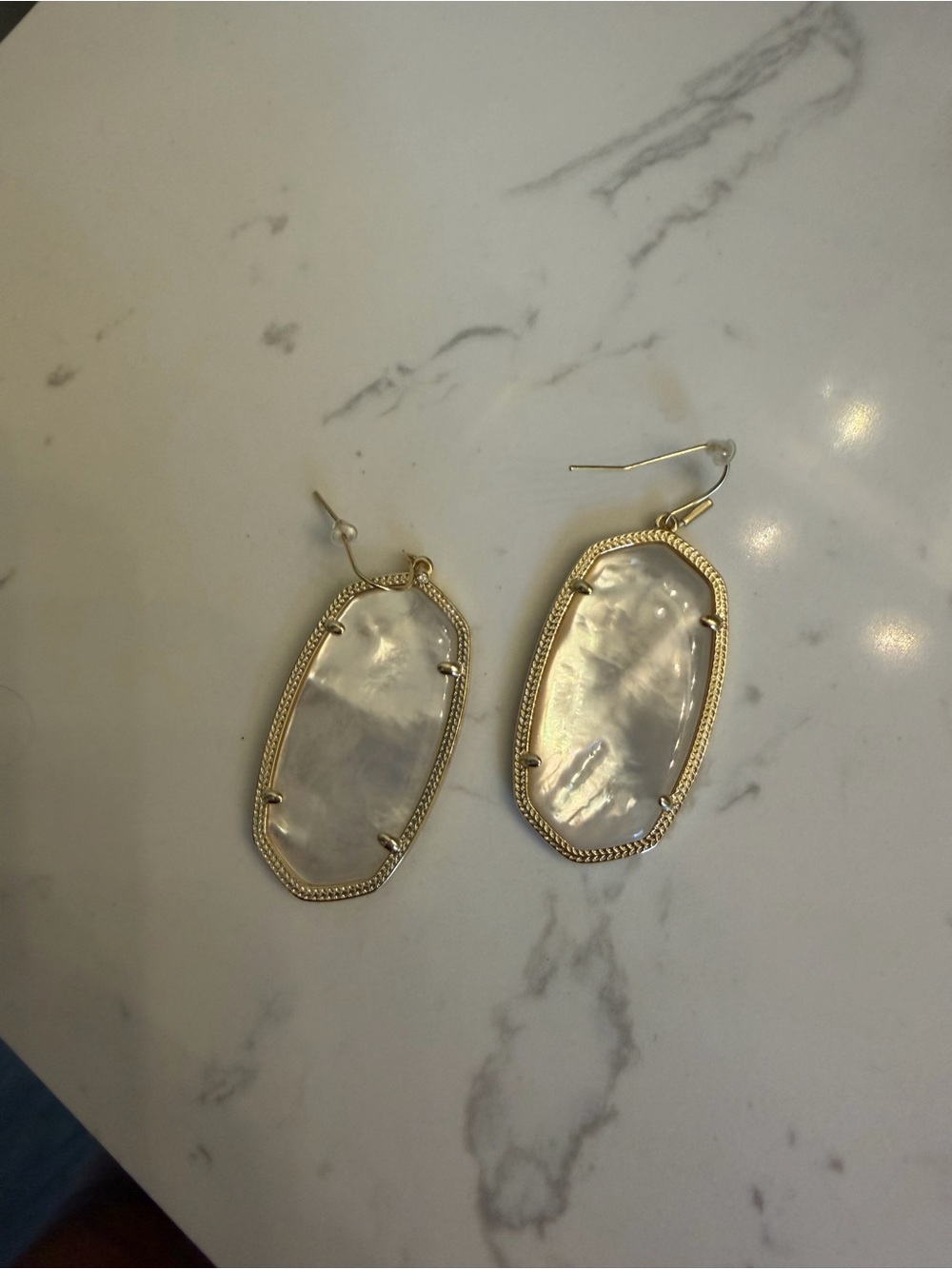 Gold-Frame Mother of Pearl Drop Earrings